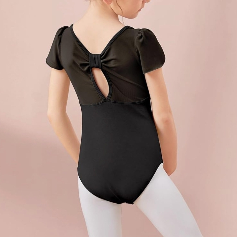 DAYDANCE Girls Leotard Flower Bud Sleeve Jumpsuit BLACK Ballet Skirt GRAY XSmall